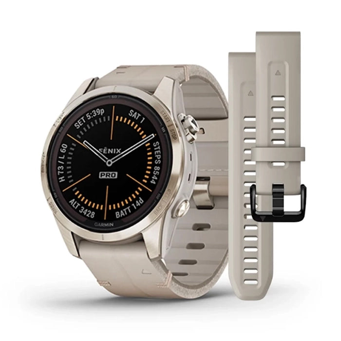 Garmin Fenix 7S Pro Sapphire Solar Edition Soft Gold Ss With Limestone Leather Band
