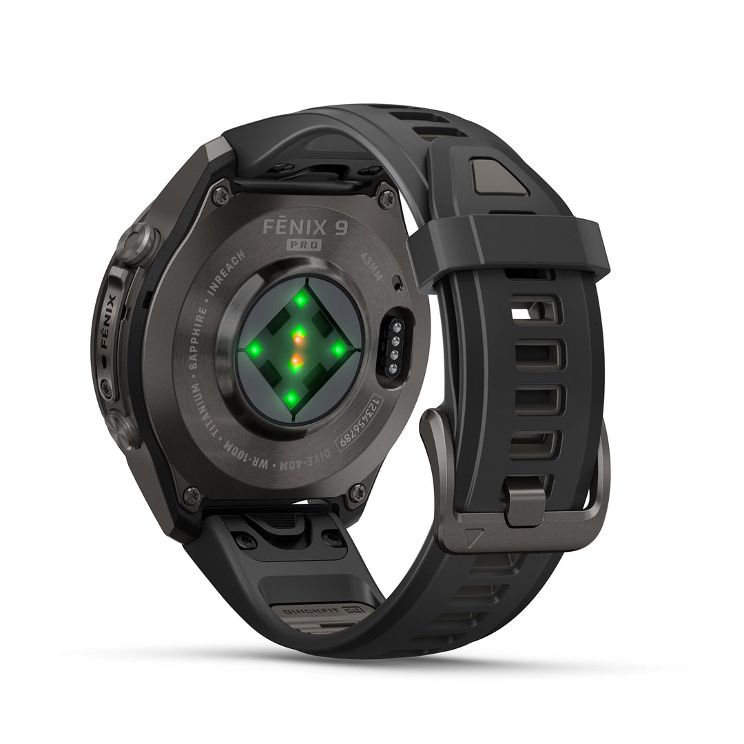 GARMIN FENIX 9 PRO 43MM AMOLED LTE CARBON GRAY DLC TITANIUM WITH BLACK PEBBLE GREY SILICONE BAND