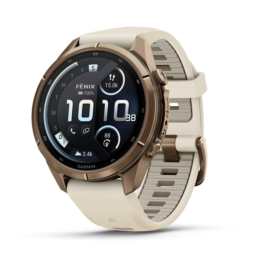 GARMIN FENIX 9 PRO 43MM AMOLED LTE AUTUMN GOLD TITANIUM WITH CREAM FRENCH GREY SILICONE BAND