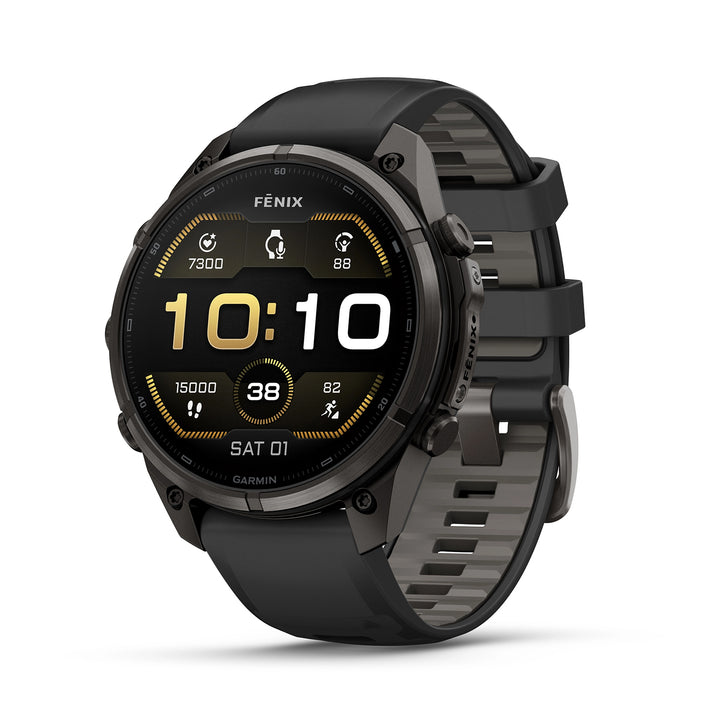GARMIN FENIX 9 PRO 47MM AMOLED CARBON GRAY DLC TITANIUM WITH BLACK PEBBLE GREY SILICONE BAND