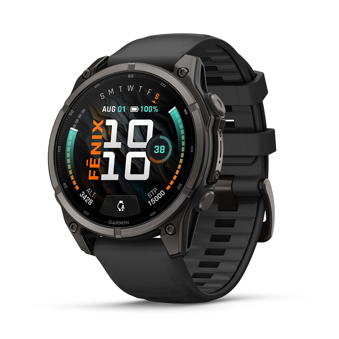 GARMIN FENIX 9 51MM AMOLED CARBON GRAY DLC TITANIUM WITH BLACK PEBBLE GREY SILICONE BAND