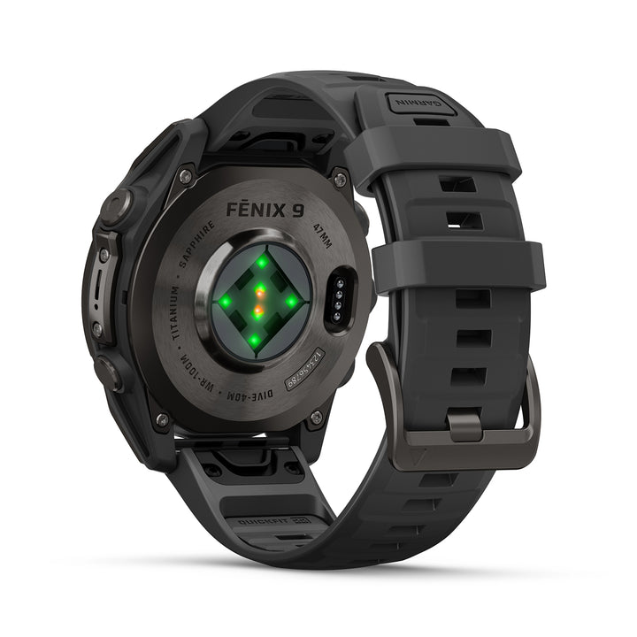 GARMIN FENIX 9 51MM AMOLED CARBON GRAY DLC TITANIUM WITH BLACK PEBBLE GREY SILICONE BAND