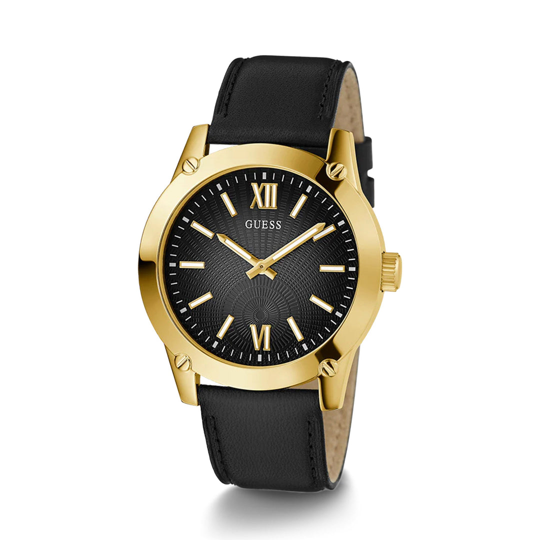 Guess Men's Watch Black Dial Gold Tone Case Quartz