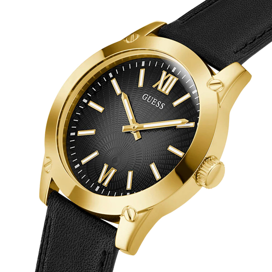 Guess Men's Watch Black Dial Gold Tone Case Quartz