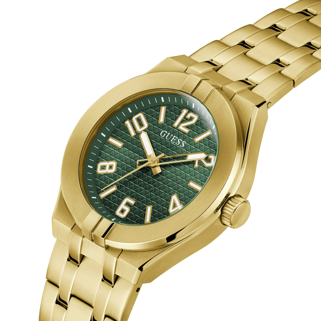 Guess Men's Watch Green Dial Gold Tone Case Quartz