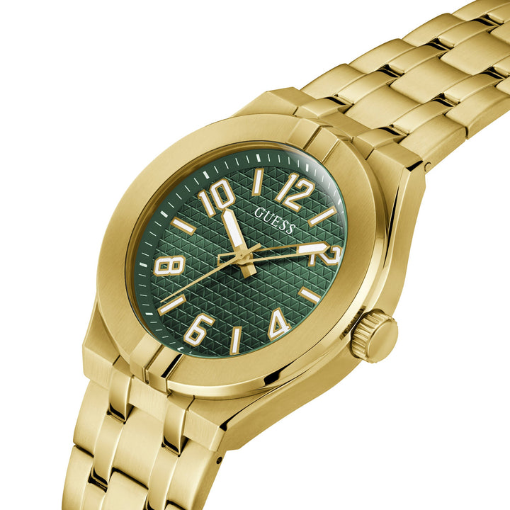 Guess Men's Watch Green Dial Gold Tone Case Quartz