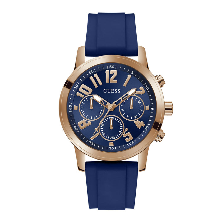 Guess Men's Watch Blue Dial Rose Gold Tone Case Quartz