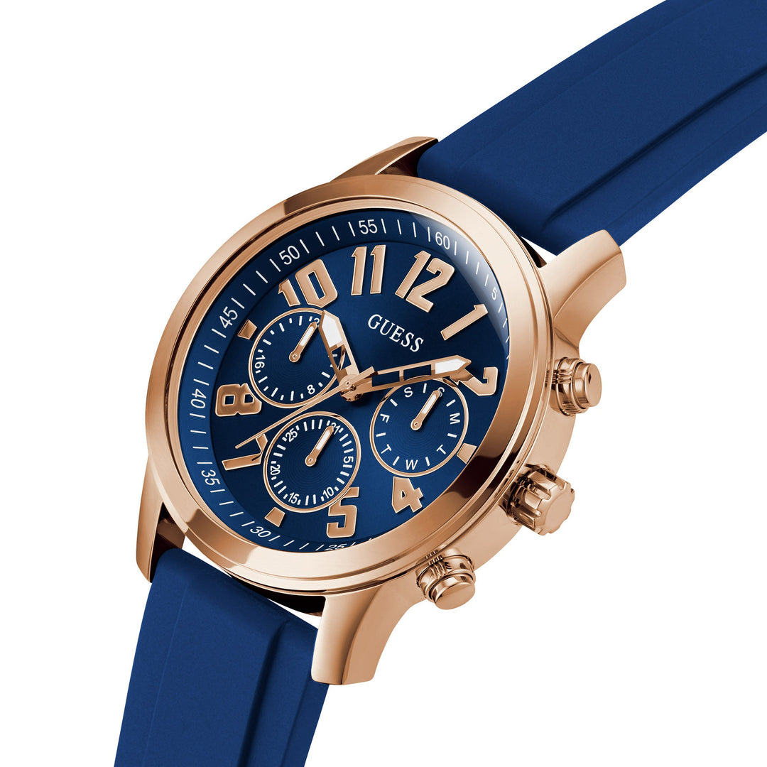 Guess Men's Watch Blue Dial Rose Gold Tone Case Quartz