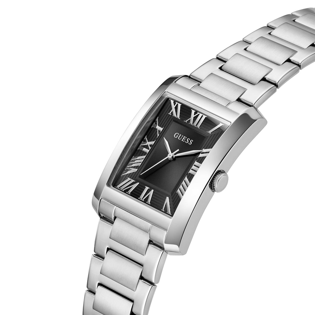 Guess Men's Watch Silver Tone Case Black Dial Quartz