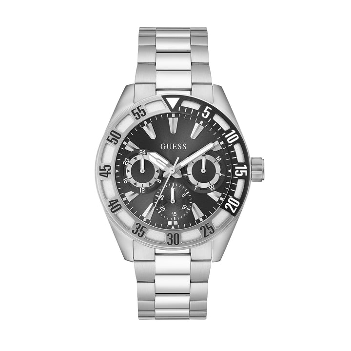 Guess Men's Watch Silver Tone Case Black Dial Quartz
