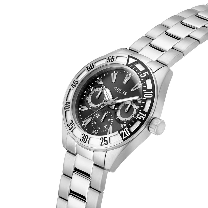 Guess Men's Watch Silver Tone Case Black Dial Quartz