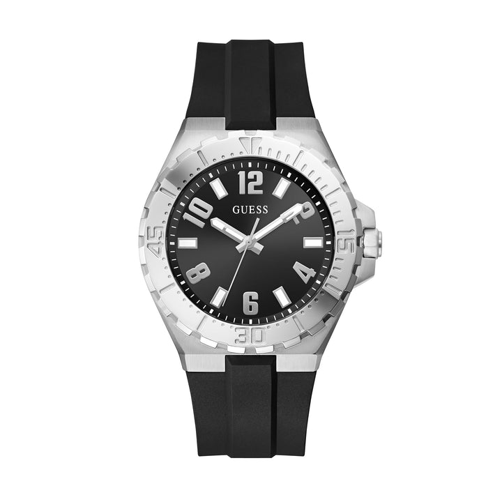 Guess Men's Watch Silver Tone Case Black Dial Quartz