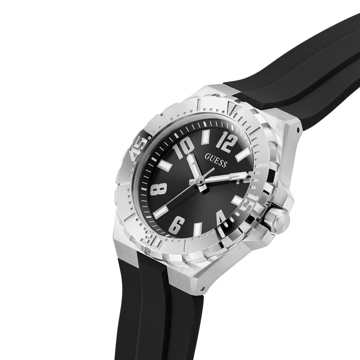 Guess Men's Watch Silver Tone Case Black Dial Quartz