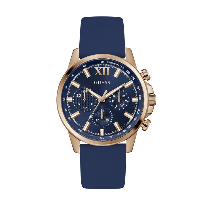 Guess Men's Watch Rose Gold Tone Case Blue Dial Quartz