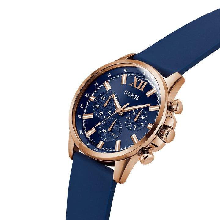 Guess Men's Watch Rose Gold Tone Case Blue Dial Quartz