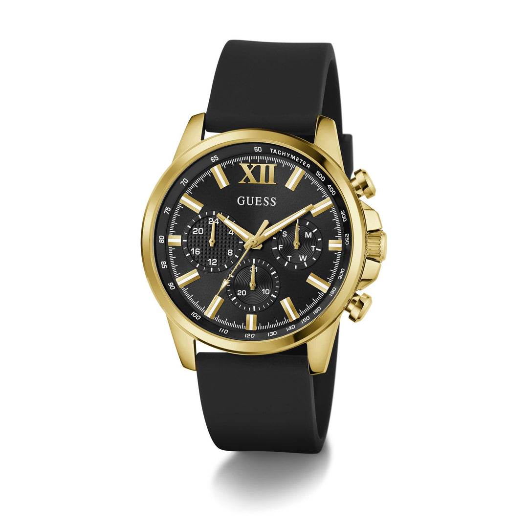 Guess Walker Black Dial Gold-Tone Stainless Steel Silicone Men&
