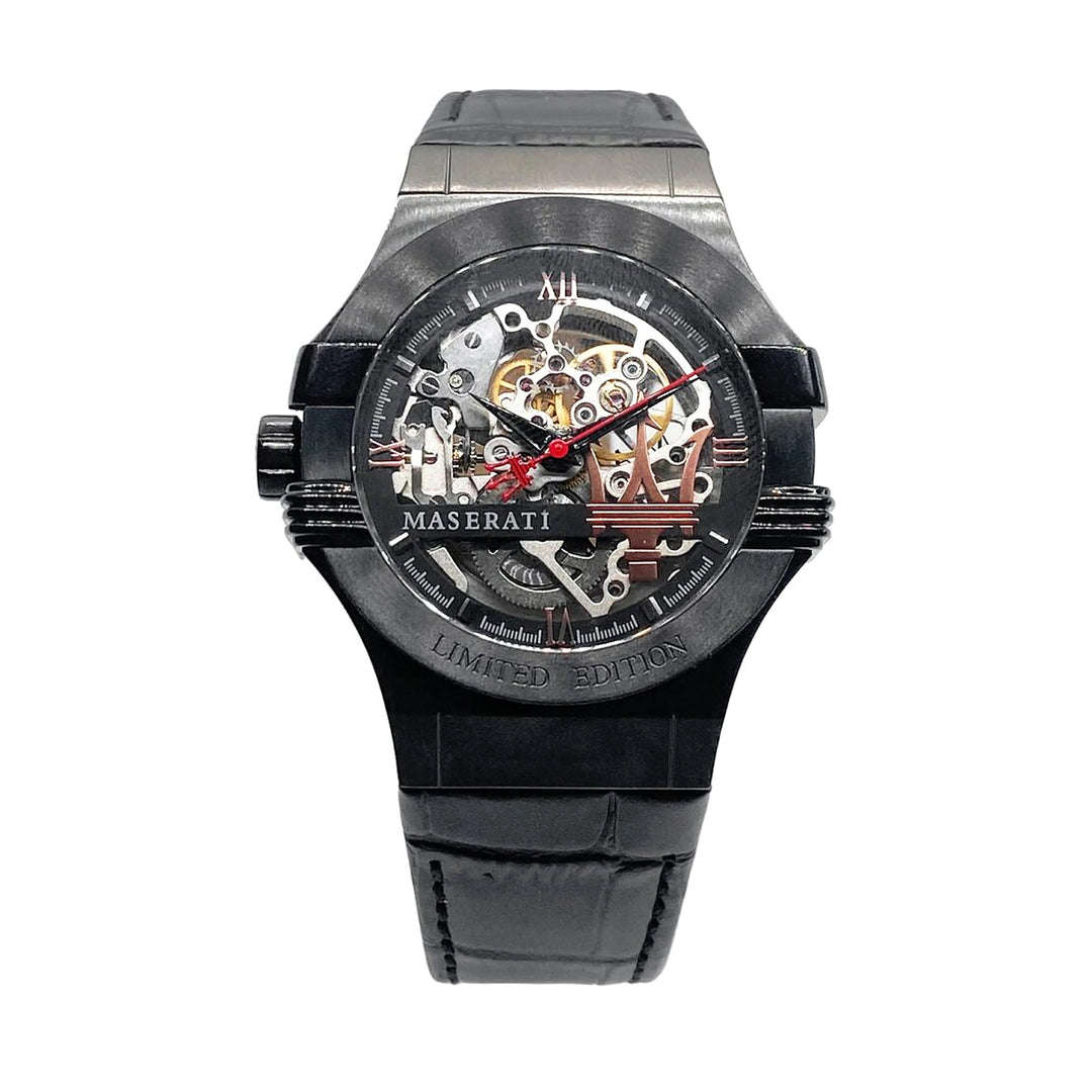 Maserati Automatic Skeleton Black Dial Black Leather Men&