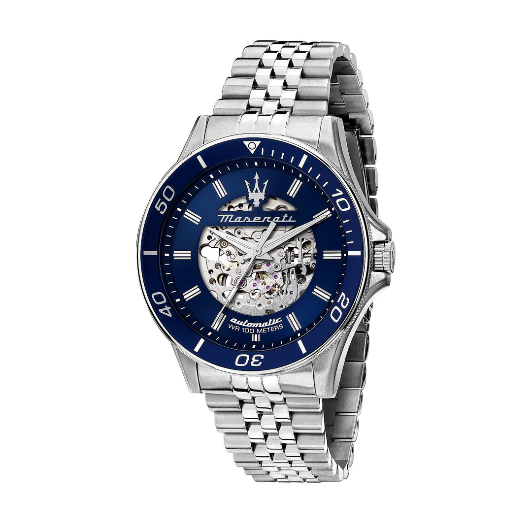 Maserati Sfida Skeleton Automatic Blue Dial Silver Men&