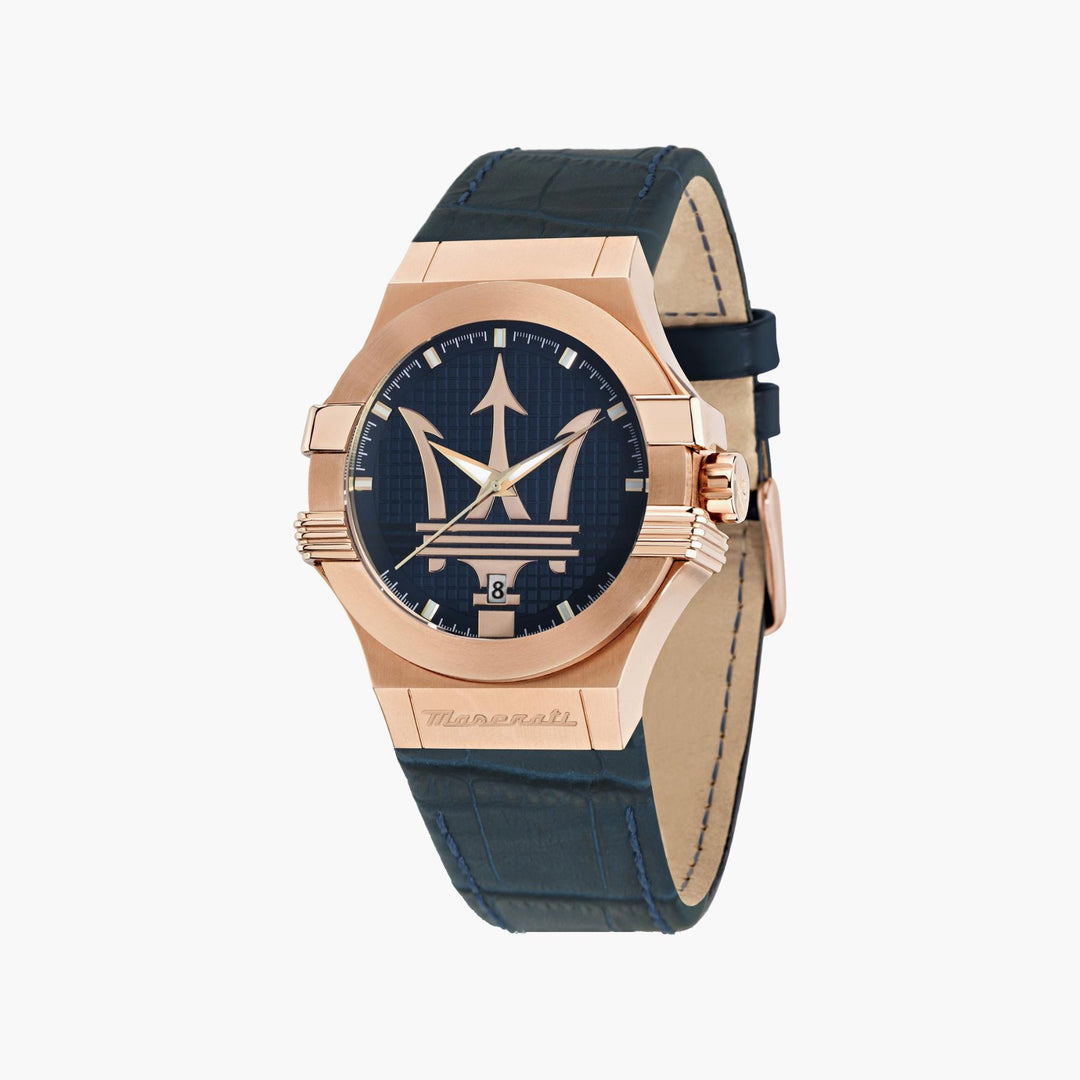 Maserati Potenza Blue Dial Rose Gold-Tone Leather Men&