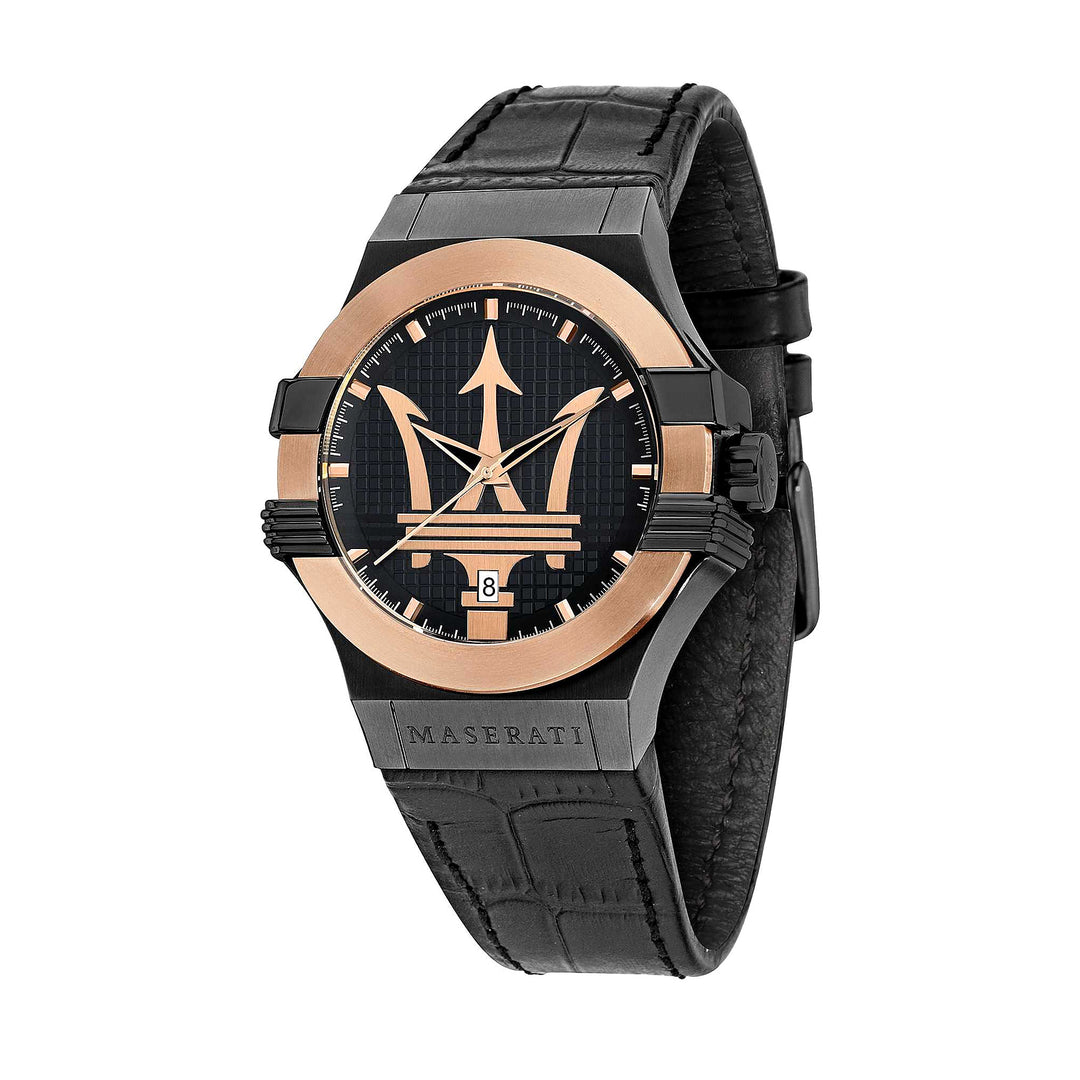 Maserati Potenza Black Dial Black PVD Leather Men&