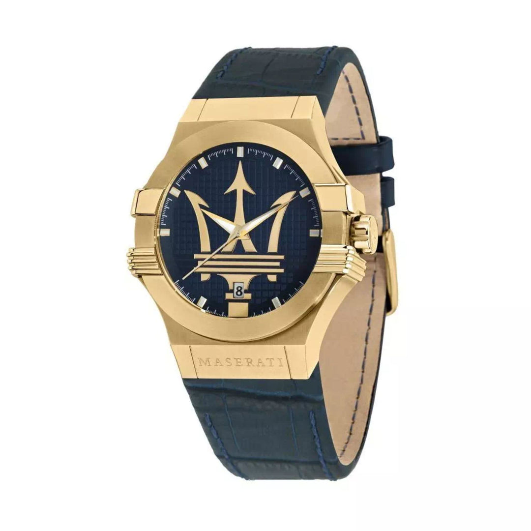 Maserati Potenza Blue Dial Gold Leather Men&