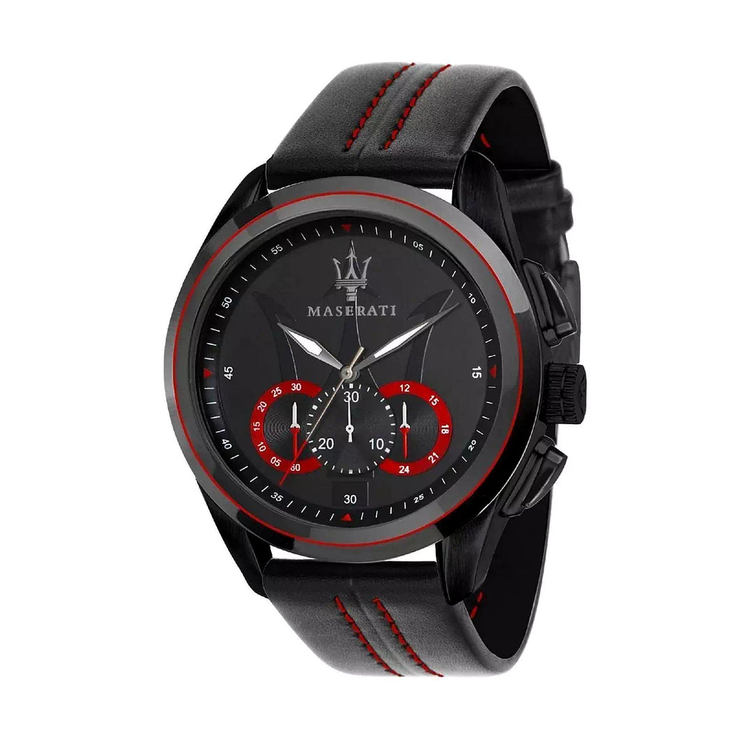 Maserati Traguardo Chronograph Black Dial Black Leather Men&