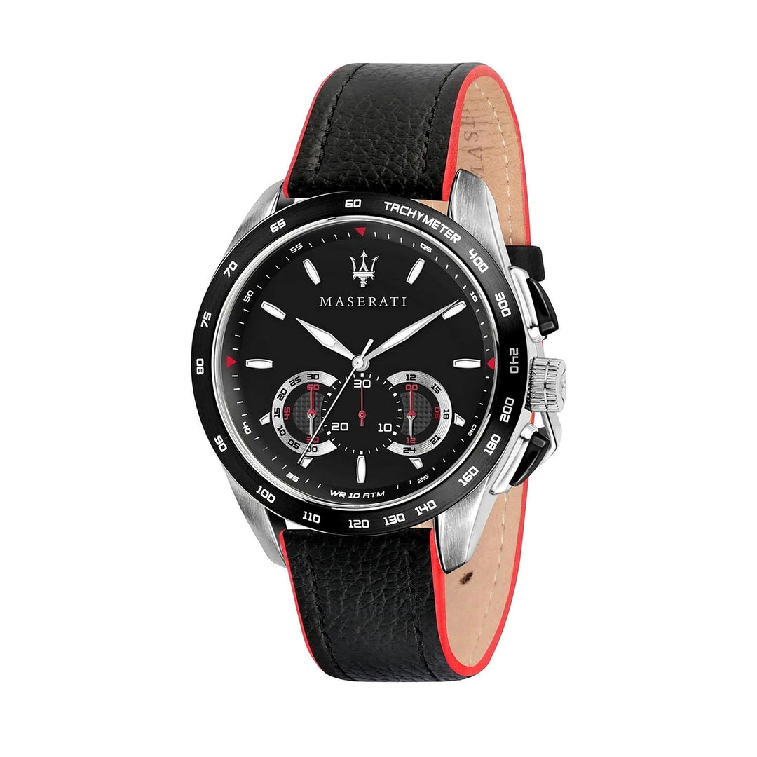 Maserati Traguardo Chronograph Black Dial Black Leather Men&