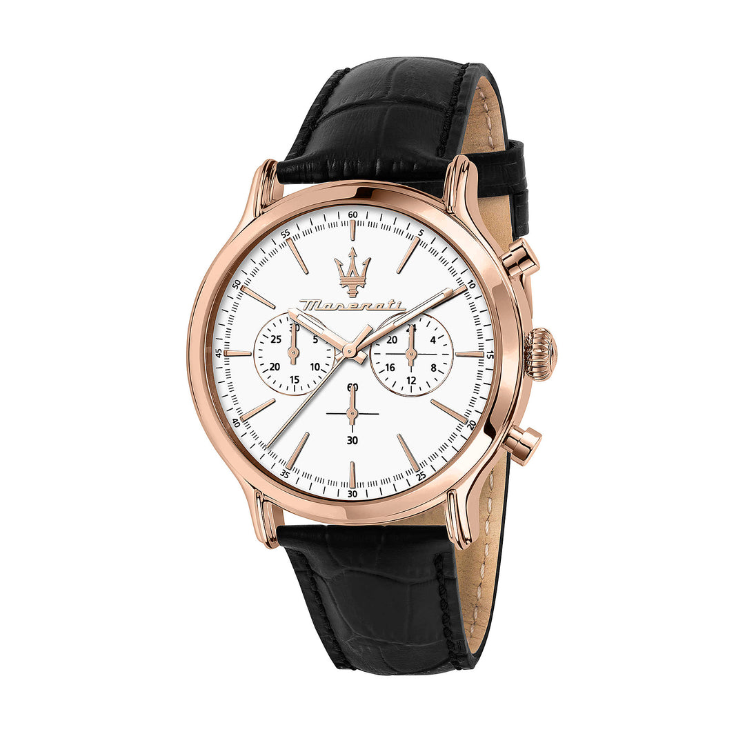 Maserati Epoca Chronograph White Dial Rose Gold-Tone Leather Men&