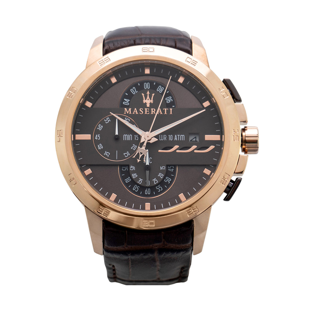 Maserati Ingegno Chronograph Brown Dial Rose Gold-Tone Leather Men&