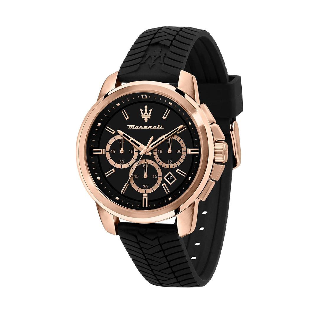 Maserati Successo Black Dial Black Silicone Men&