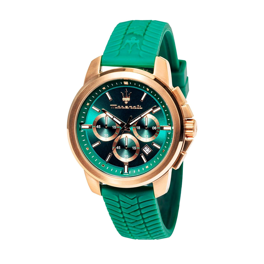 Maserati Successo Lifestyle Chronograph Green Dial Rose Gold-Tone Rubber Men&