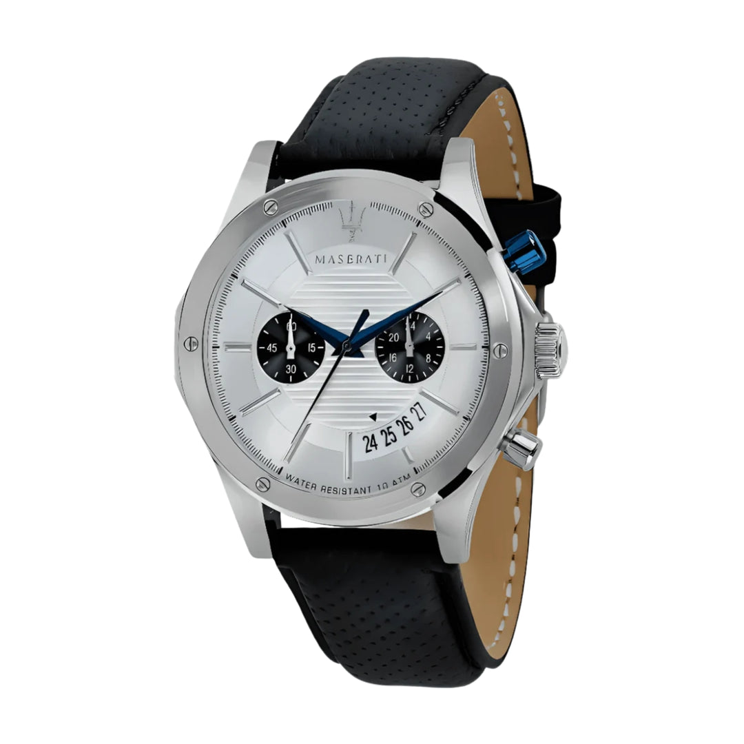 Maserati Circuito Chronograph White Dial Silver Leather Men&