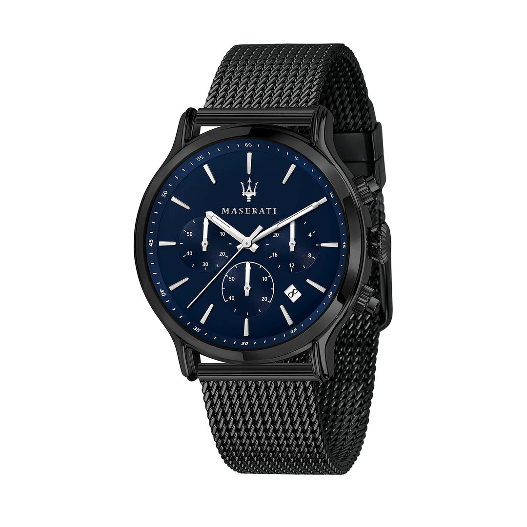 Maserati Epoca Black Edition Chronograph Blue Dial Gunmetal Mesh Men&