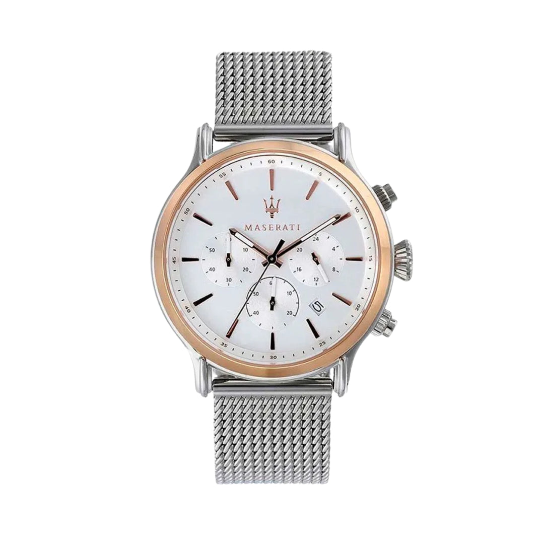 Maserati Epoca Chronograph White Dial Silver Mesh Men&
