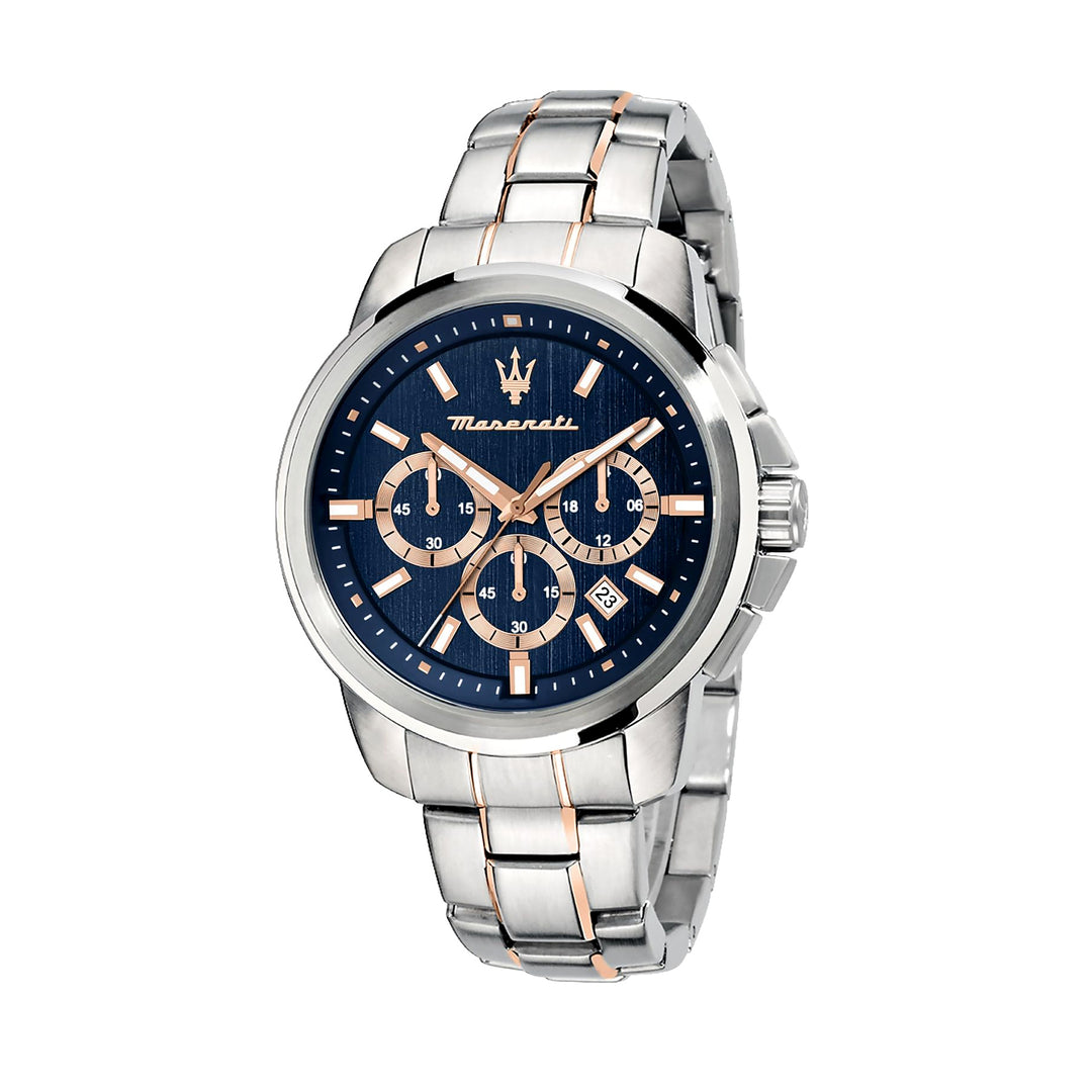 Maserati Successo Chronograph Blue Dial Silver Rose Gold Men&