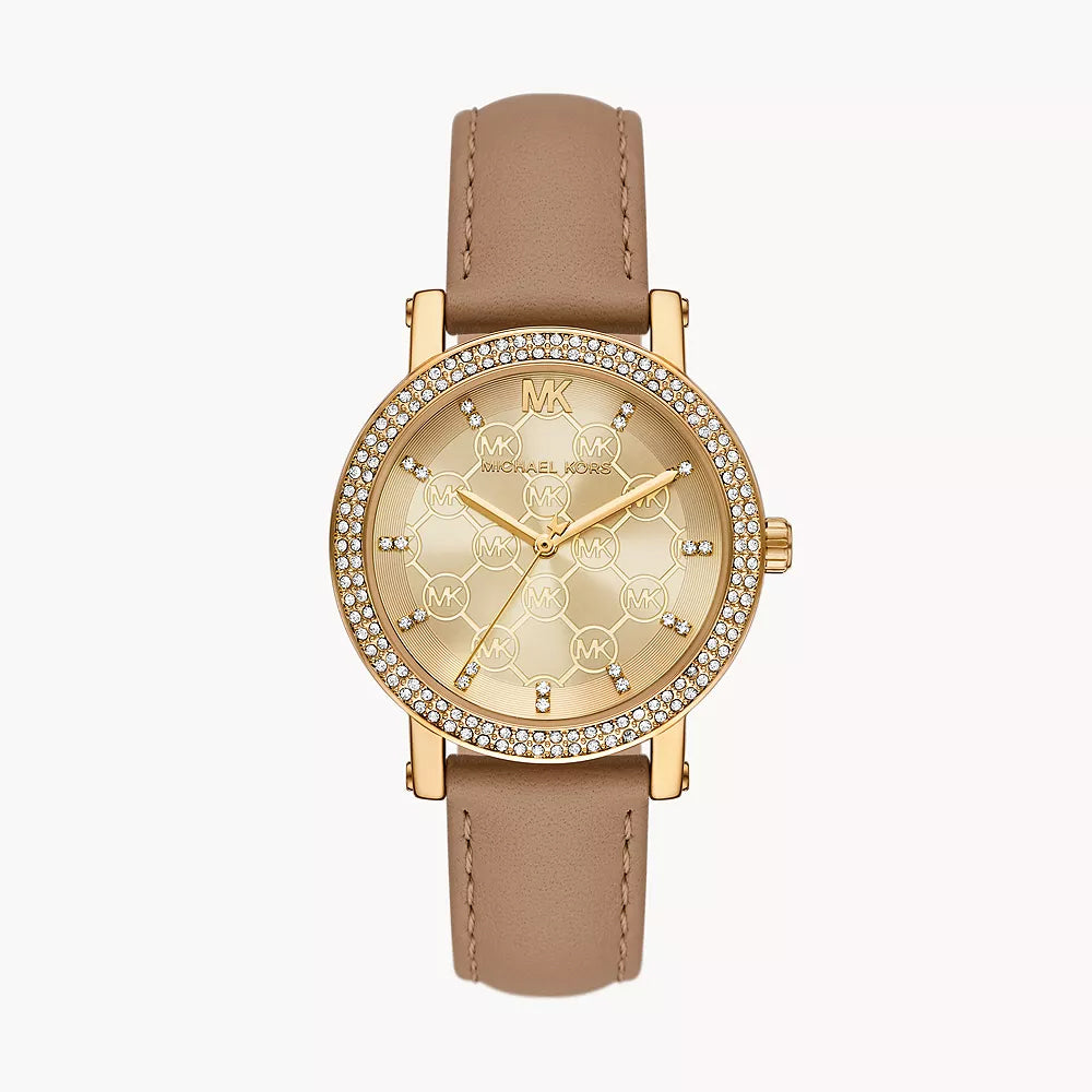 Michael Kors Three-Hand Camel Leather Watch