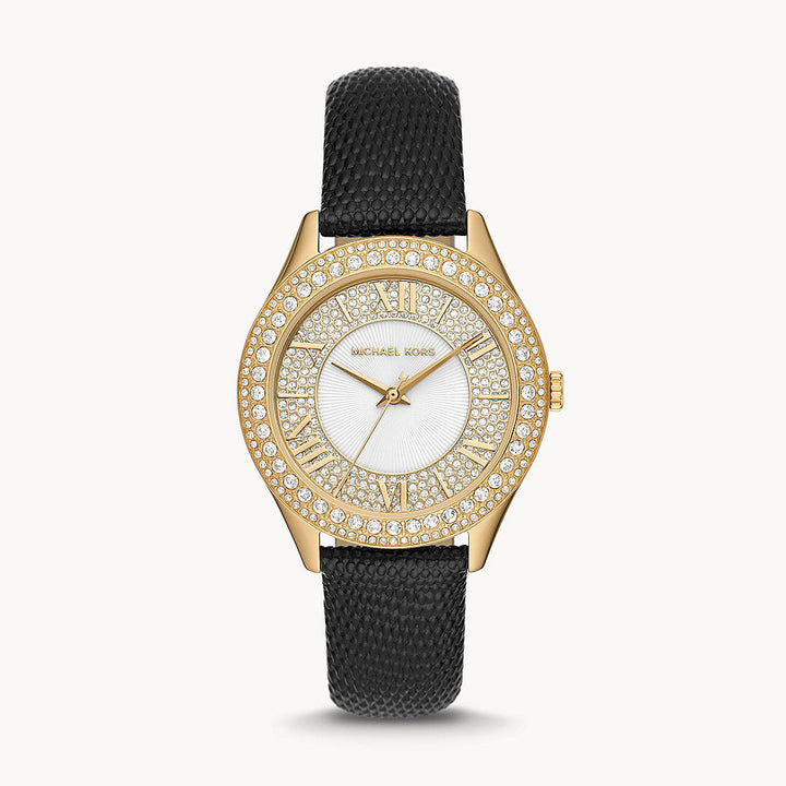 Michael Kors Harlowe Three-Hand Black Lizard Women&