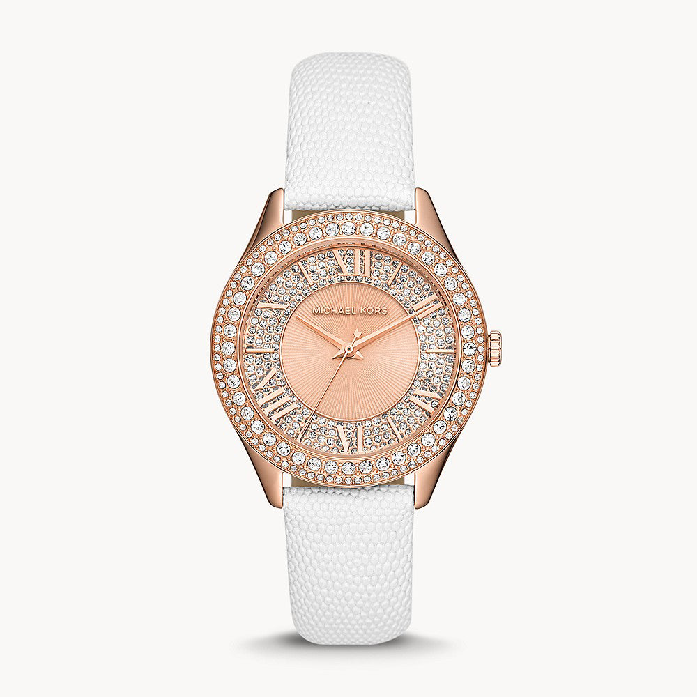 Michael Kors Harlowe Three-Hand White Lizard Women&