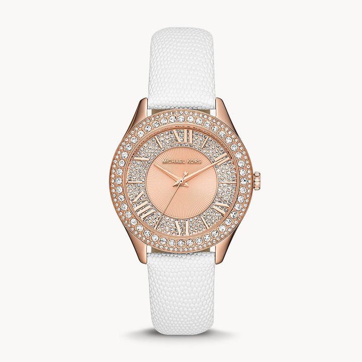 Michael Kors Harlowe Three-Hand White Lizard Women&