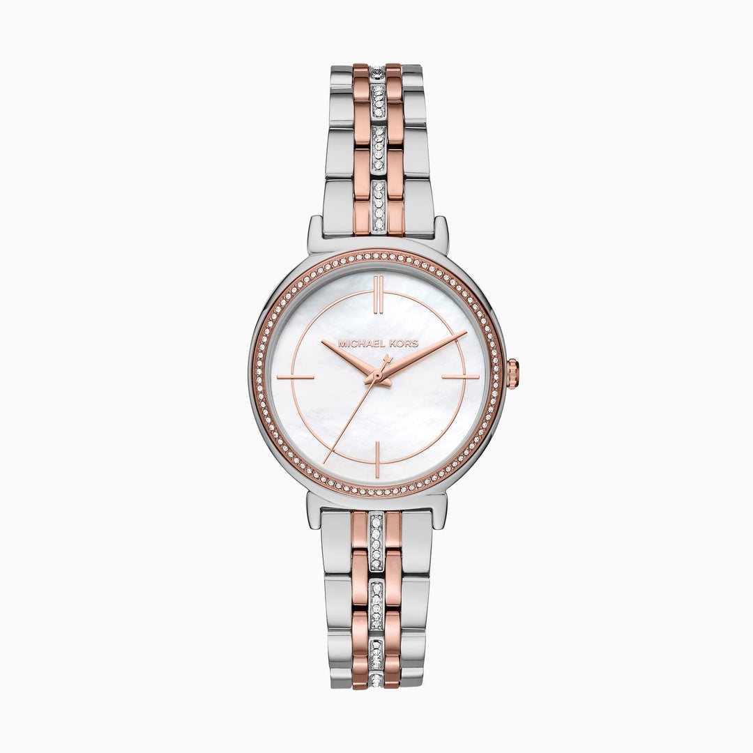 Michael Kors Cinthia Two-Tone Stainless Steel Mother of Pearl Crystal Women&