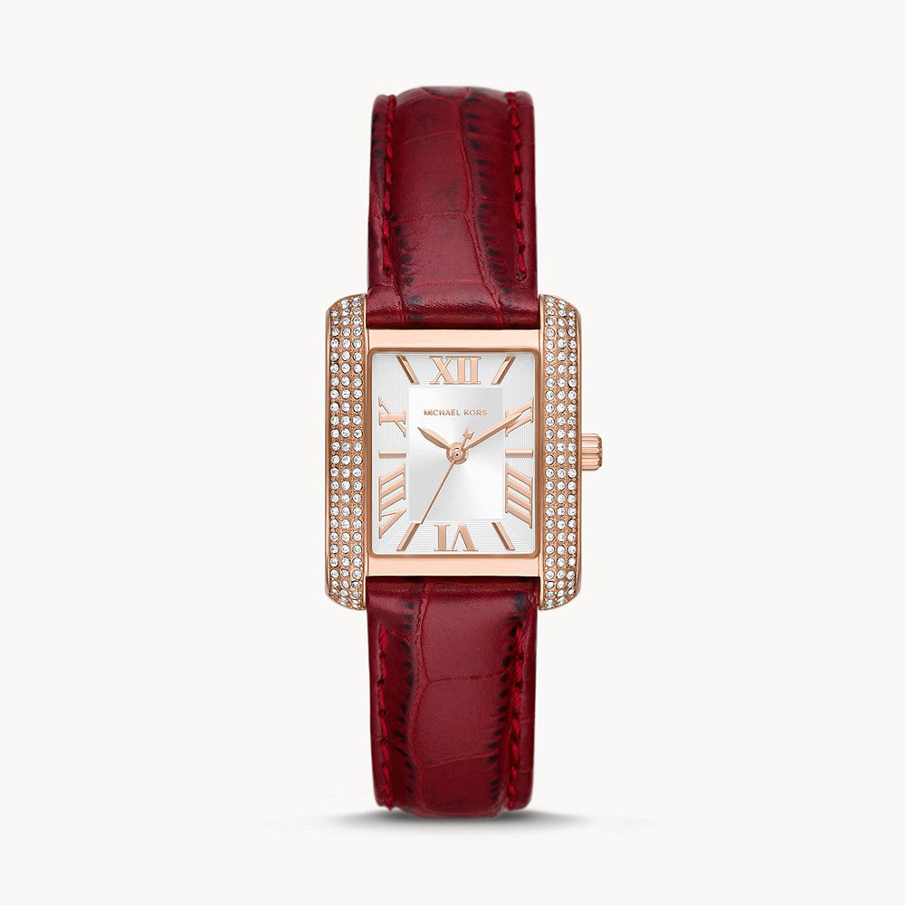 Michael Kors Emery Three-Hand Red Croco Leather Women&