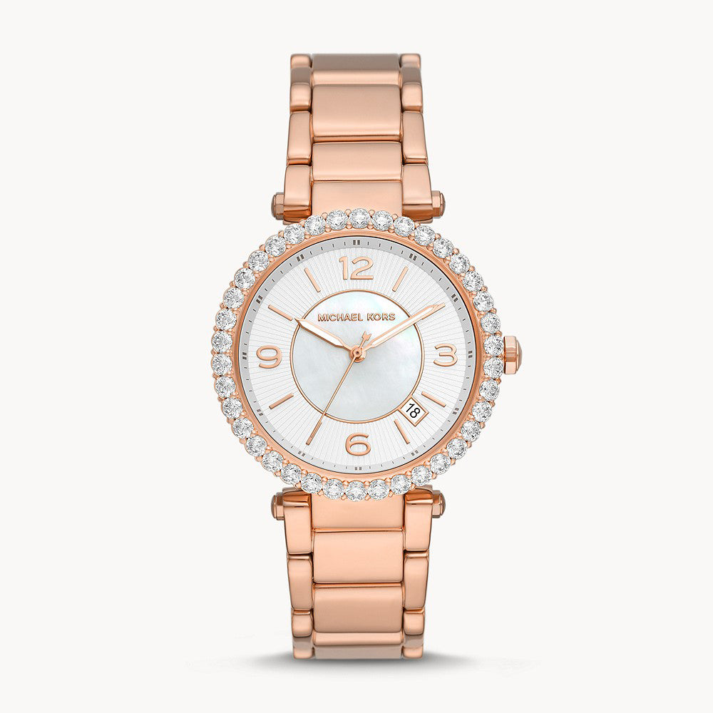 Michael Kors Parker Three-Hand Rose Gold-Tone Stainless Steel Women&