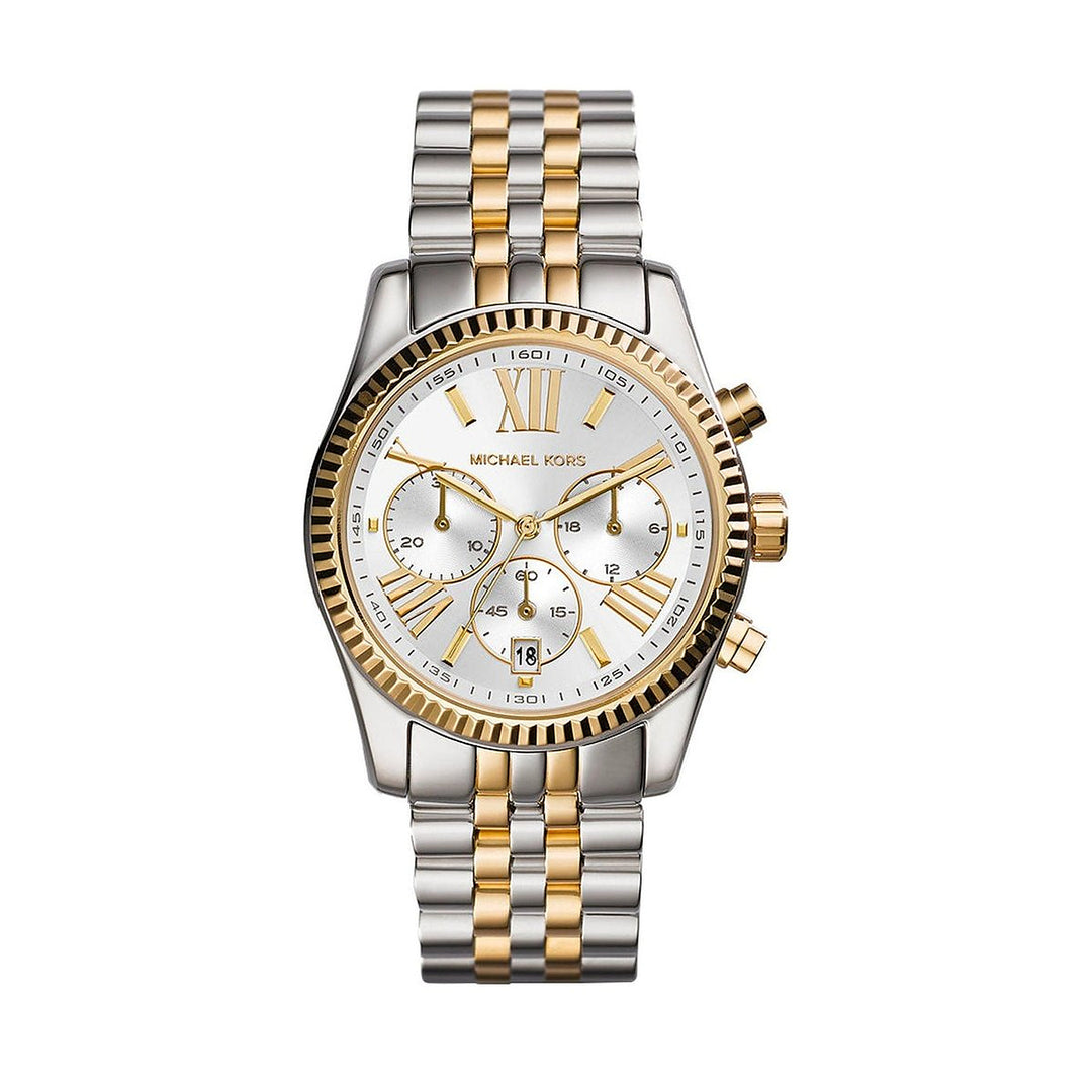 Michael Kors Lexington Chronograph Mother of Pearl Dial Silver Women&