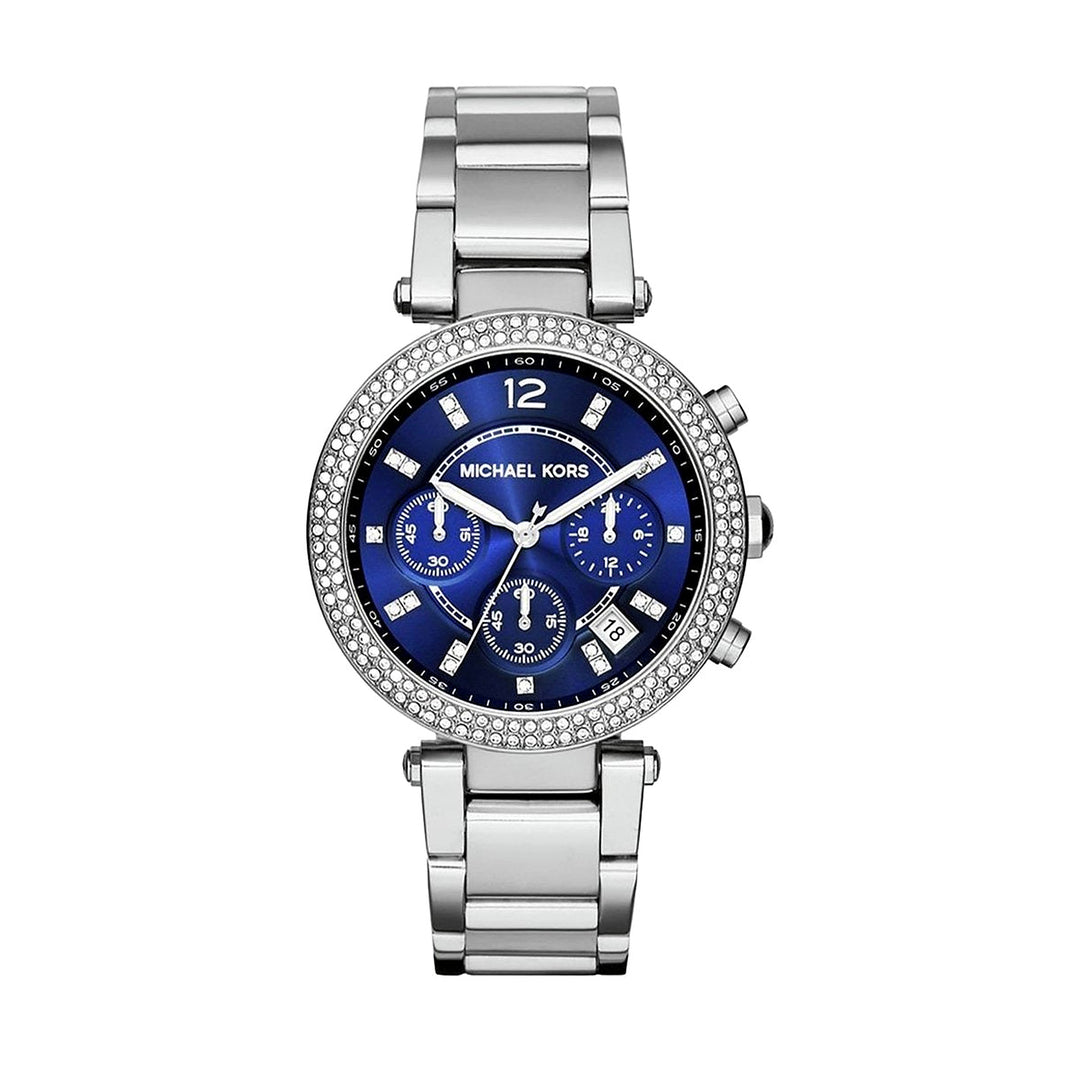 Michael Kors Parker Chronograph Navy Blue Dial Silver Women&