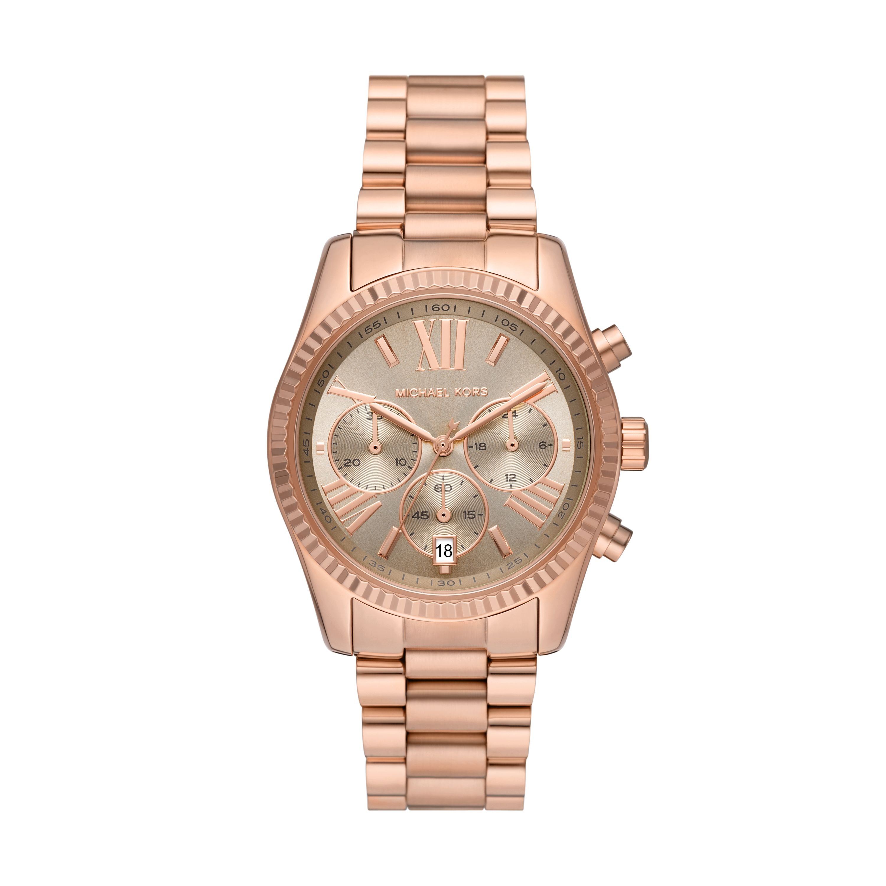 Michael Kors Lexington Chronograph Rose Gold-Tone Stainless Steel Wome ...
