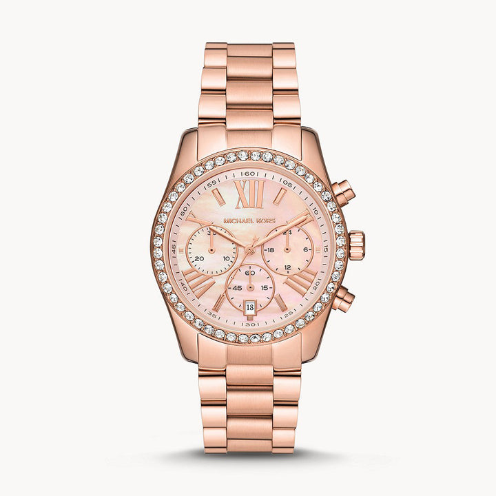 Michael Kors Lexington Lux Chronograph Rose Gold-Tone Stainless Steel Women&