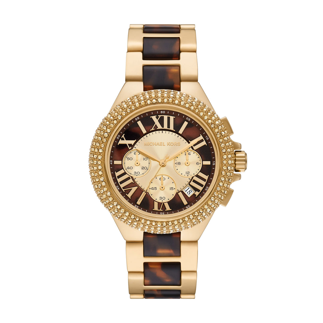 Michael Kors Camille Chronograph Gold-Tone Stainless Steel And Tortoise Acetate Women&