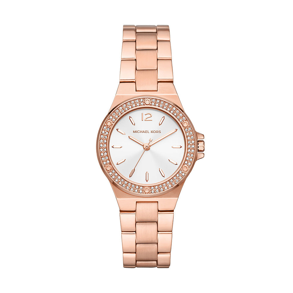 Michael Kors Mini-Lennox Three-Hand Rose Gold-Tone Stainless Steel Women&