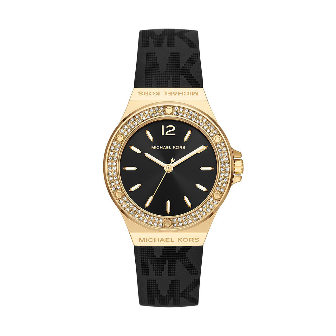 Michael Kors Mini-Lennox Three-Hand Black Silicone Women&