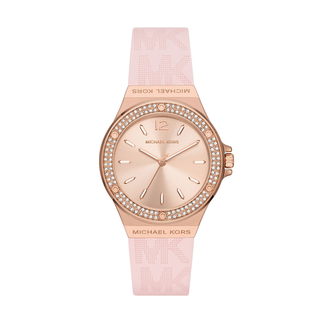 Michael Kors Mini-Lennox Three-Hand Pink Silicone Women&